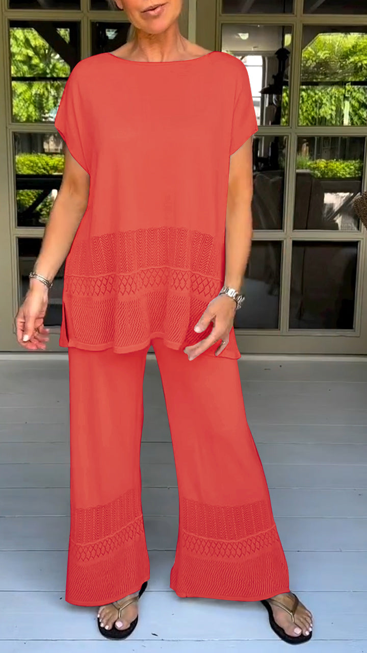 Two-piece Suit with Round Neck, Short Sleeves and Cutout Design-unitmotor™
