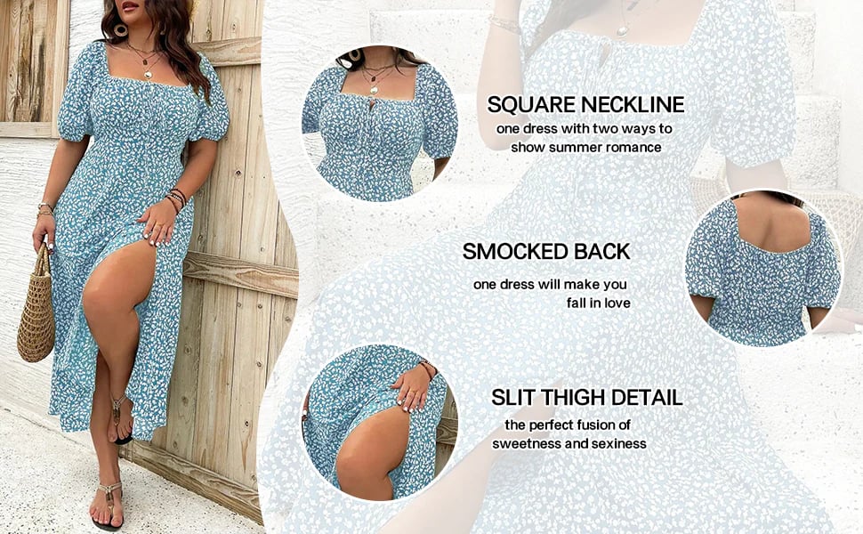 đź’—Plus Size Split Floral Print Boho Maxi Dress