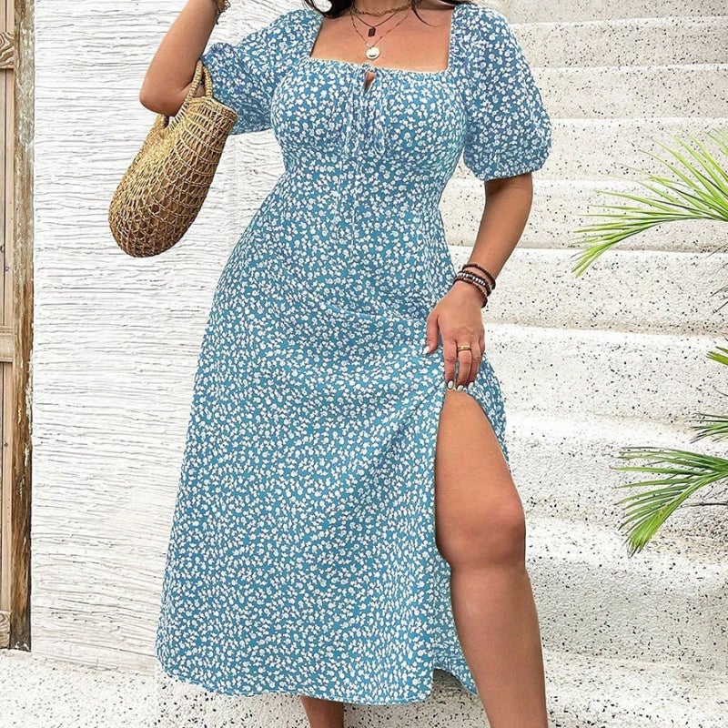 đź’—Plus Size Split Floral Print Boho Maxi Dress