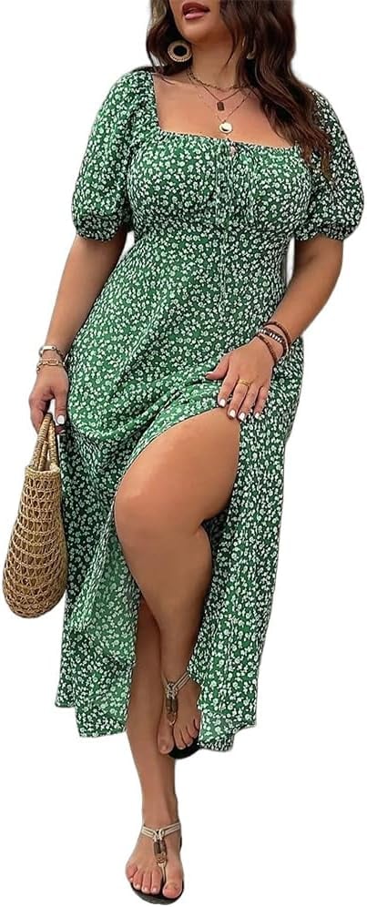 đź’—Plus Size Split Floral Print Boho Maxi Dress
