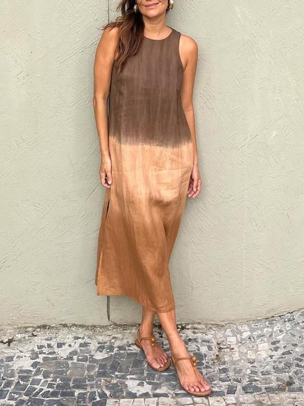 Casual cotton and linen slit gradient tie-dye long dress(buy 2 free shipping)-unitmotor™
