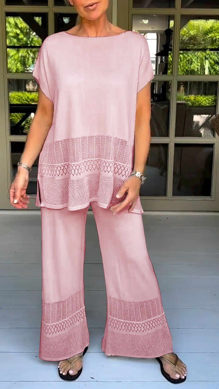 Two-piece Suit with Round Neck, Short Sleeves and Cutout Design-unitmotor™