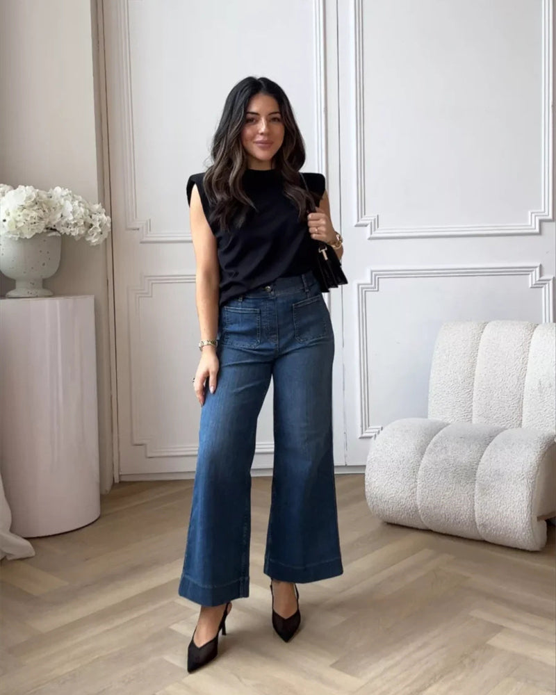 Cropped Wide-Leg Patch Pocket Jeans(Buy 2 Free Shipping)