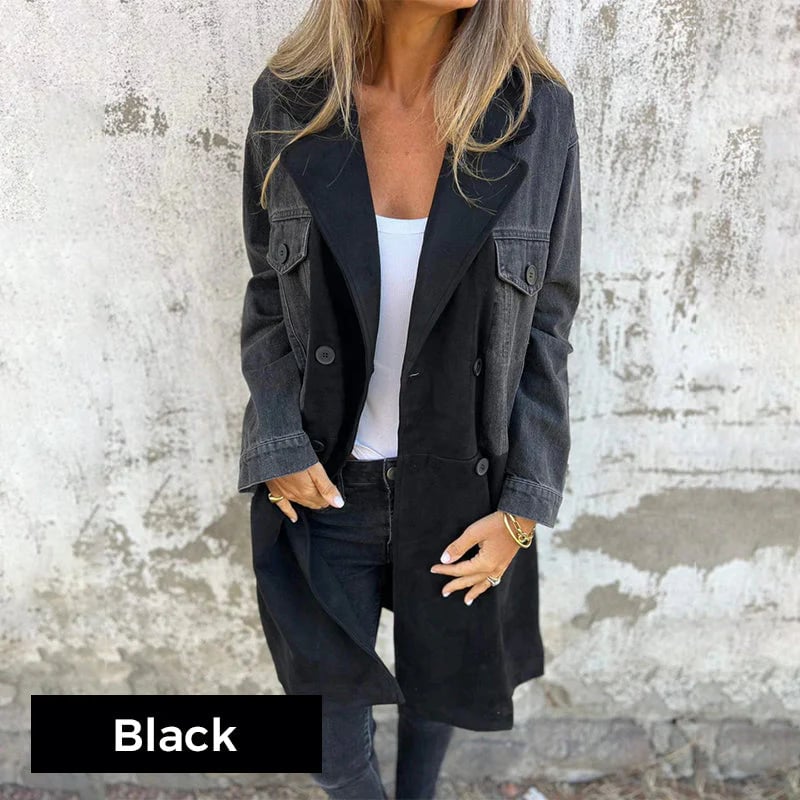 🌸Mid-Length Trench Coat with Denim Jean Stitching
