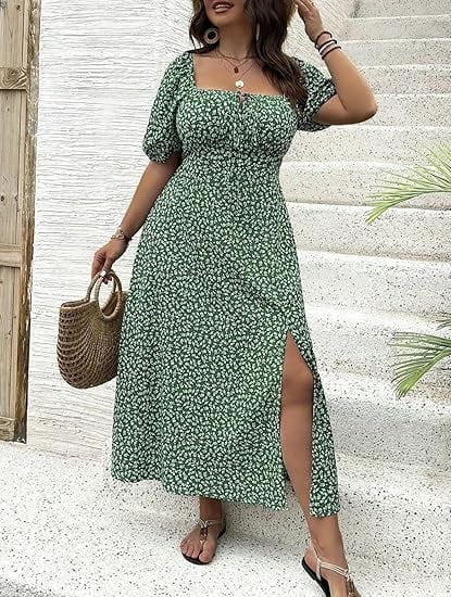đź’—Plus Size Split Floral Print Boho Maxi Dress