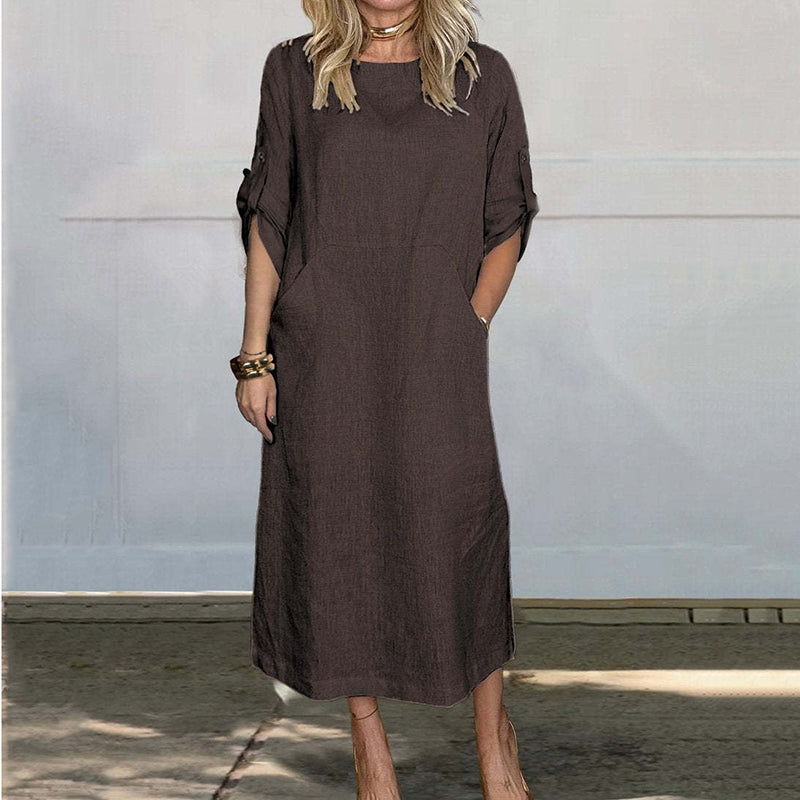 Women's Cotton and Linen Solid Color Loose Dresses-unitmotor™