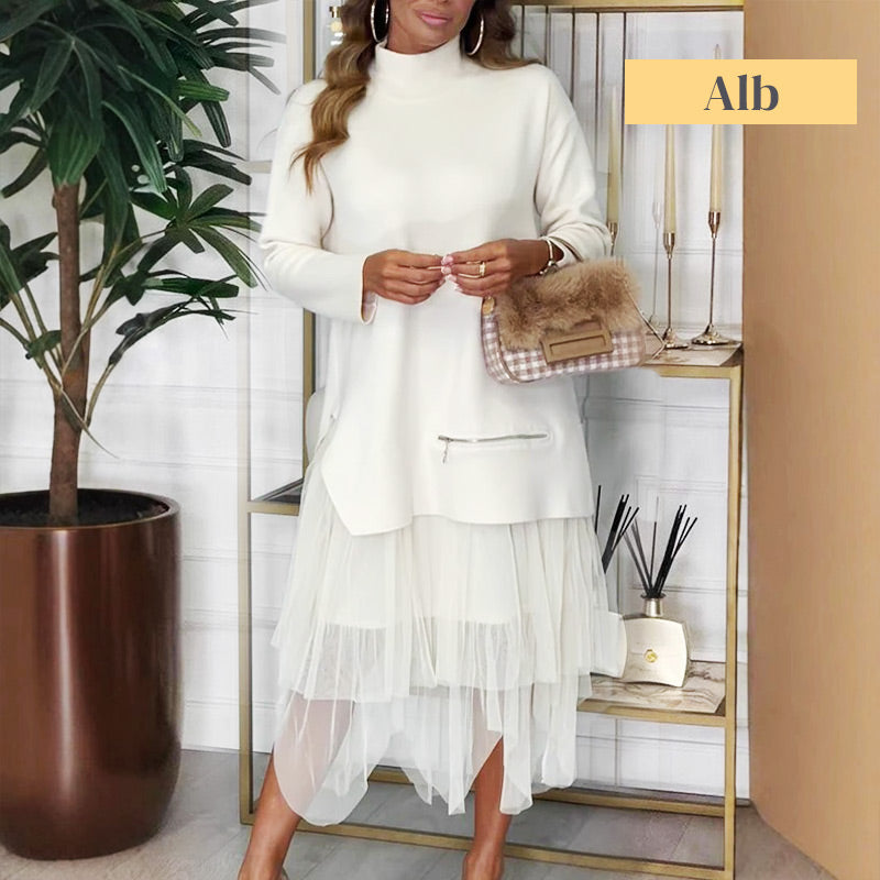 π Two-Piece Set: Long Sleeve Top and Tulle Skirt for Women