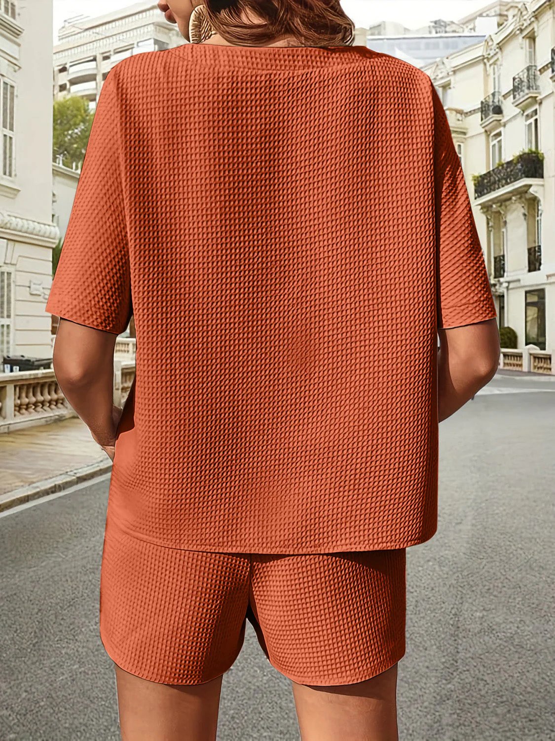 🔥Waffle-Knit Half Sleeve Top and Shorts Set