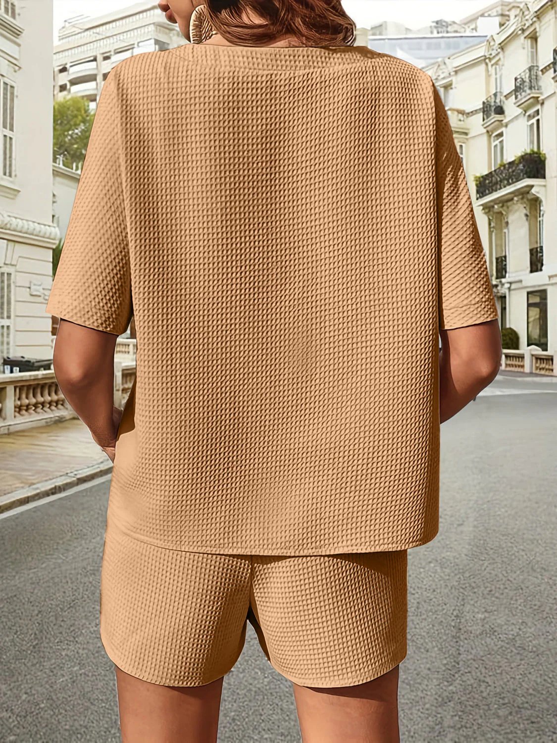 🔥Waffle-Knit Half Sleeve Top and Shorts Set