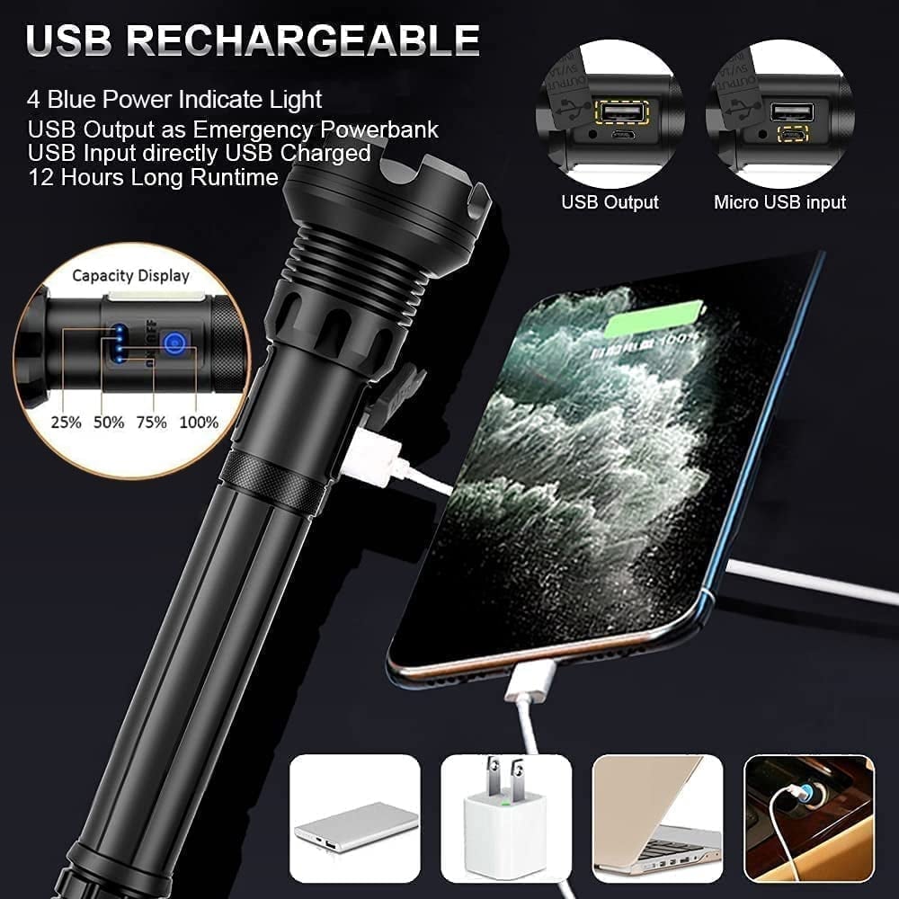 LED Rechargeable Tactical Laser Flashlight 90000 High Lumens-unitmotor™