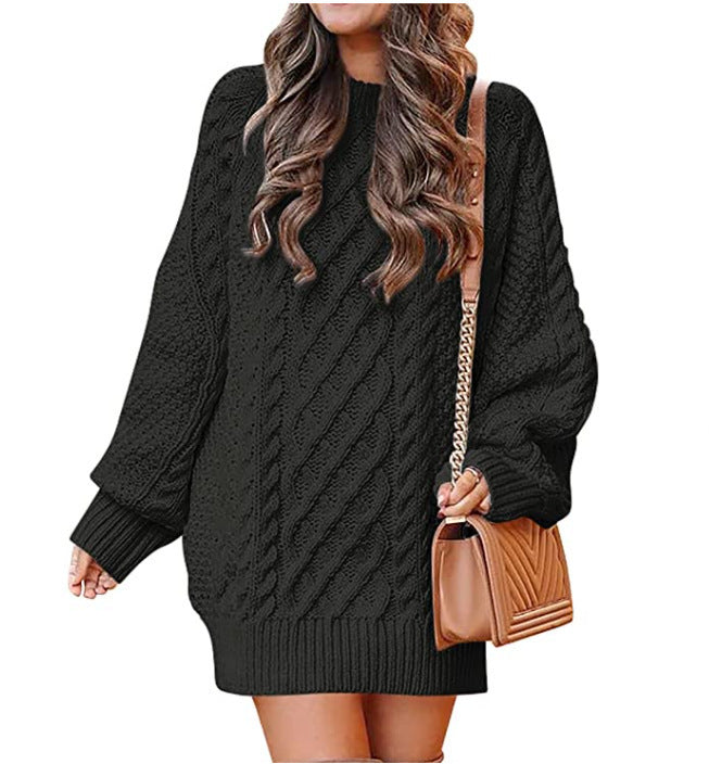 Knitted loose-fitting mock neck solid color sweater