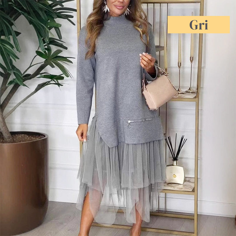 π Two-Piece Set: Long Sleeve Top and Tulle Skirt for Women