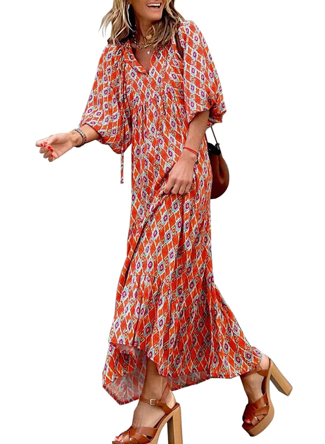 💥Special sale - Women's Puff Sleeve Floral Boho Maxi Dress