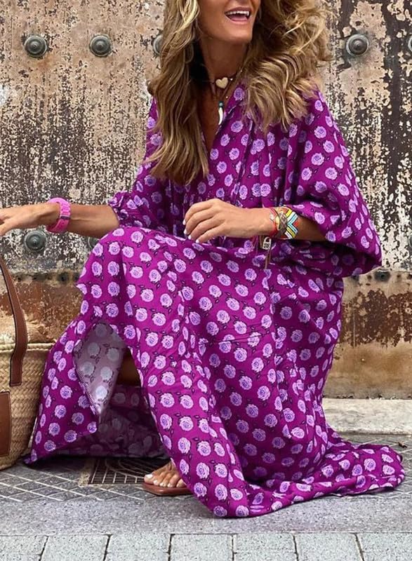 💥Special sale - Women's Puff Sleeve Floral Boho Maxi Dress
