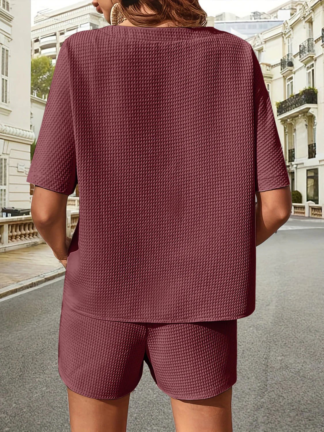 🔥Waffle-Knit Half Sleeve Top and Shorts Set