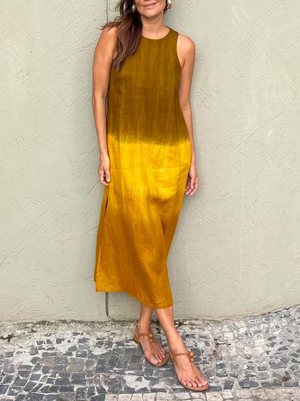 Casual cotton and linen slit gradient tie-dye long dress(buy 2 free shipping)-unitmotor™