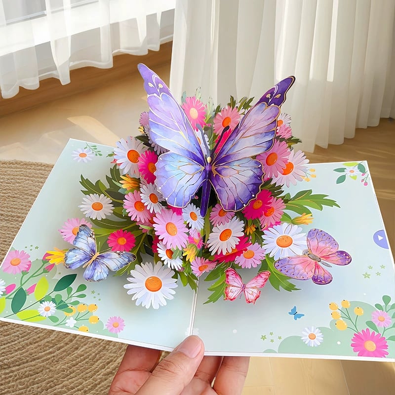 🦋 Vibrant 3D Butterfly & Daisy Pop-Up Greeting Card