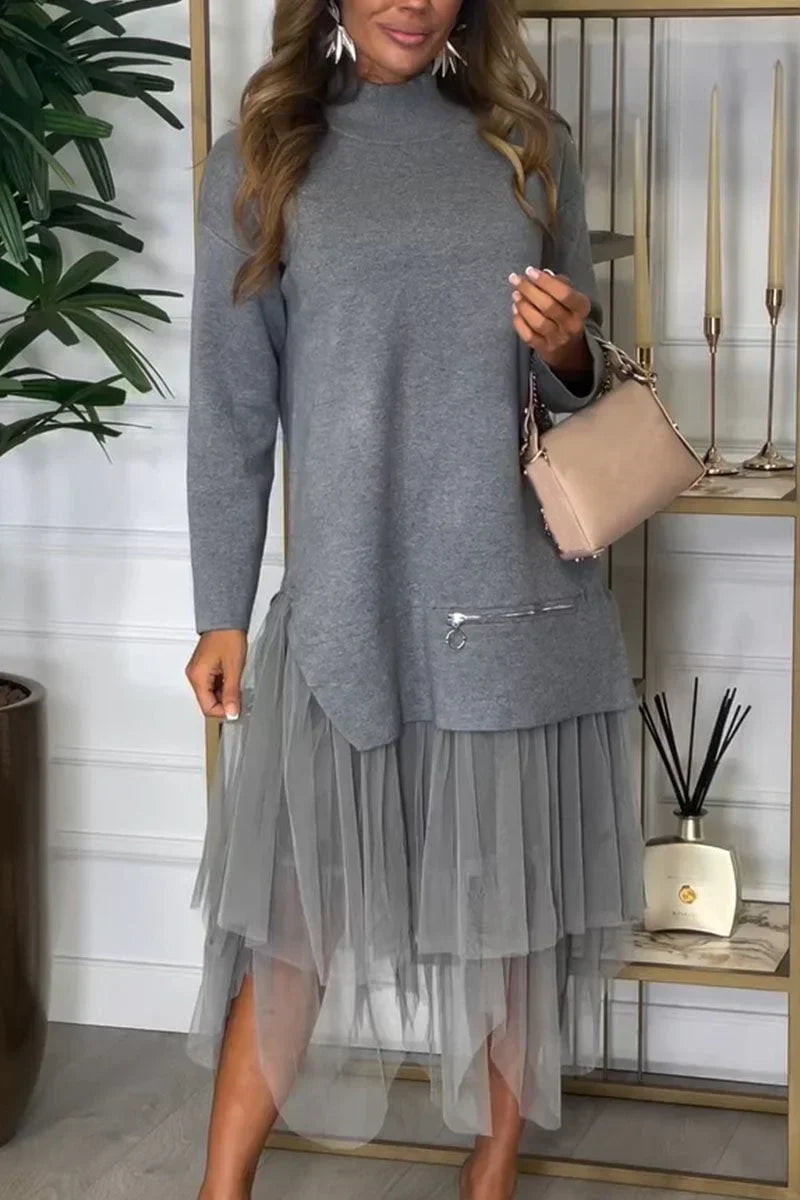 π Two-Piece Set: Long Sleeve Top and Tulle Skirt for Women