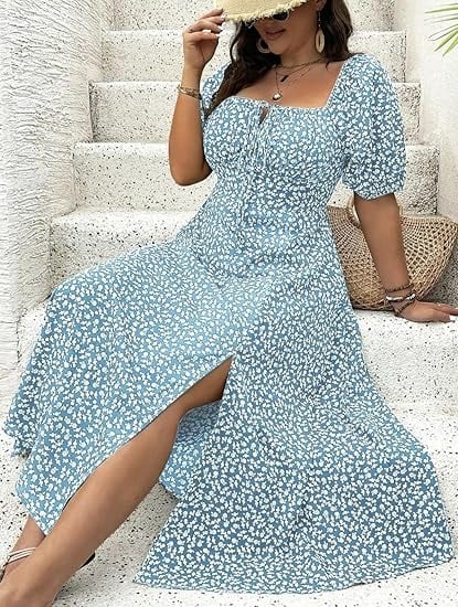 đź’—Plus Size Split Floral Print Boho Maxi Dress