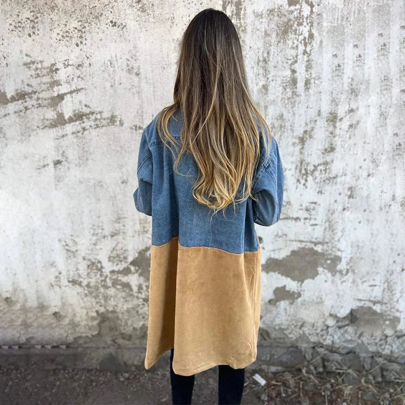 🌸Mid-Length Trench Coat with Denim Jean Stitching