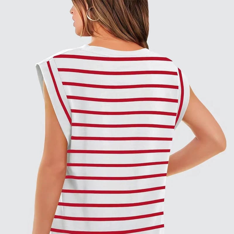 💖Women's Basic Fashion Casual Striped Sleeveless Vest T-Shirt