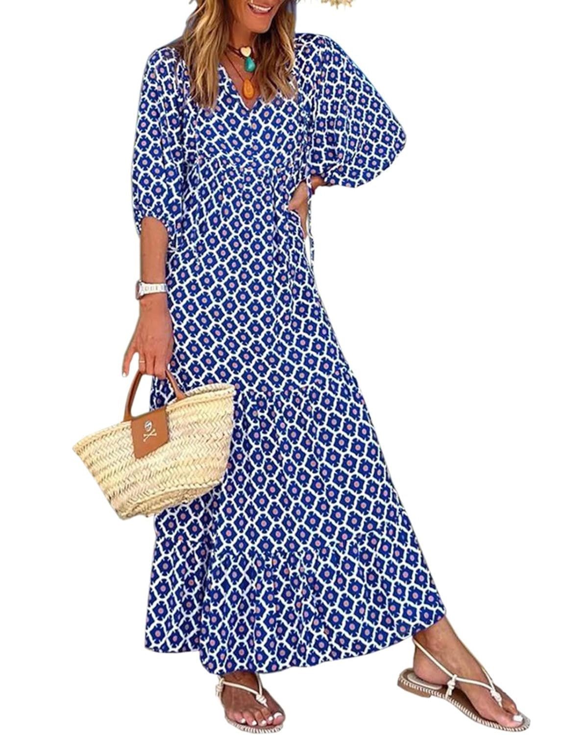 💥Special sale - Women's Puff Sleeve Floral Boho Maxi Dress