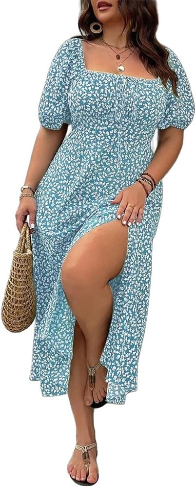 đź’—Plus Size Split Floral Print Boho Maxi Dress