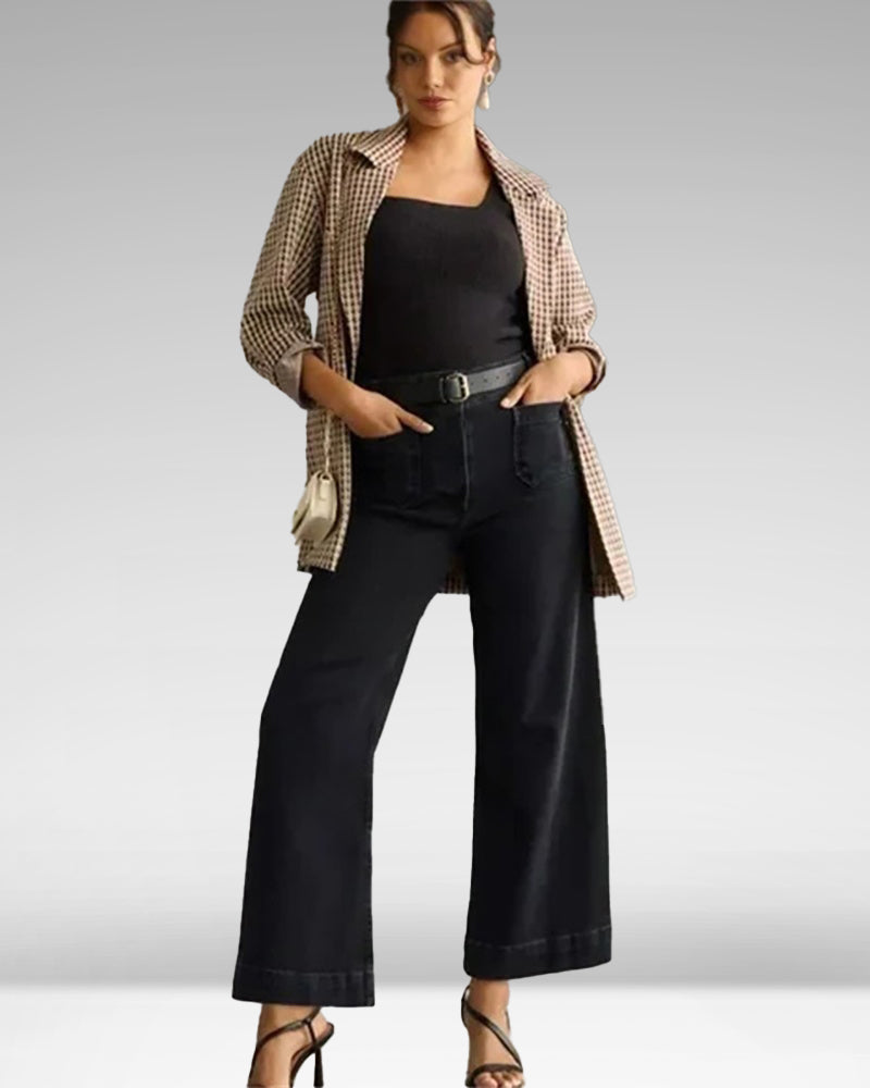 Cropped Wide-Leg Patch Pocket Jeans(Buy 2 Free Shipping)