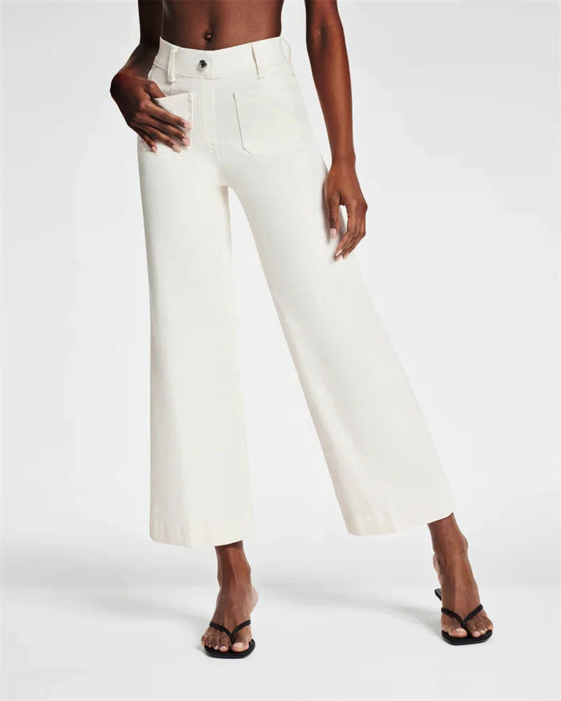 Cropped Wide-Leg Patch Pocket Jeans(Buy 2 Free Shipping)