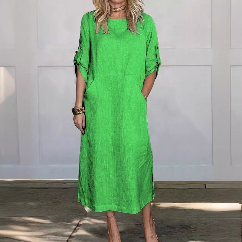 Women's Cotton and Linen Solid Color Loose Dresses-unitmotor™
