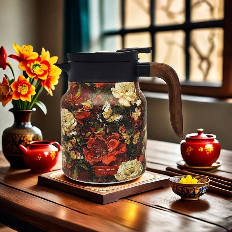 Vintage Floral Pattern Tea Thermos – Built-In Infuser