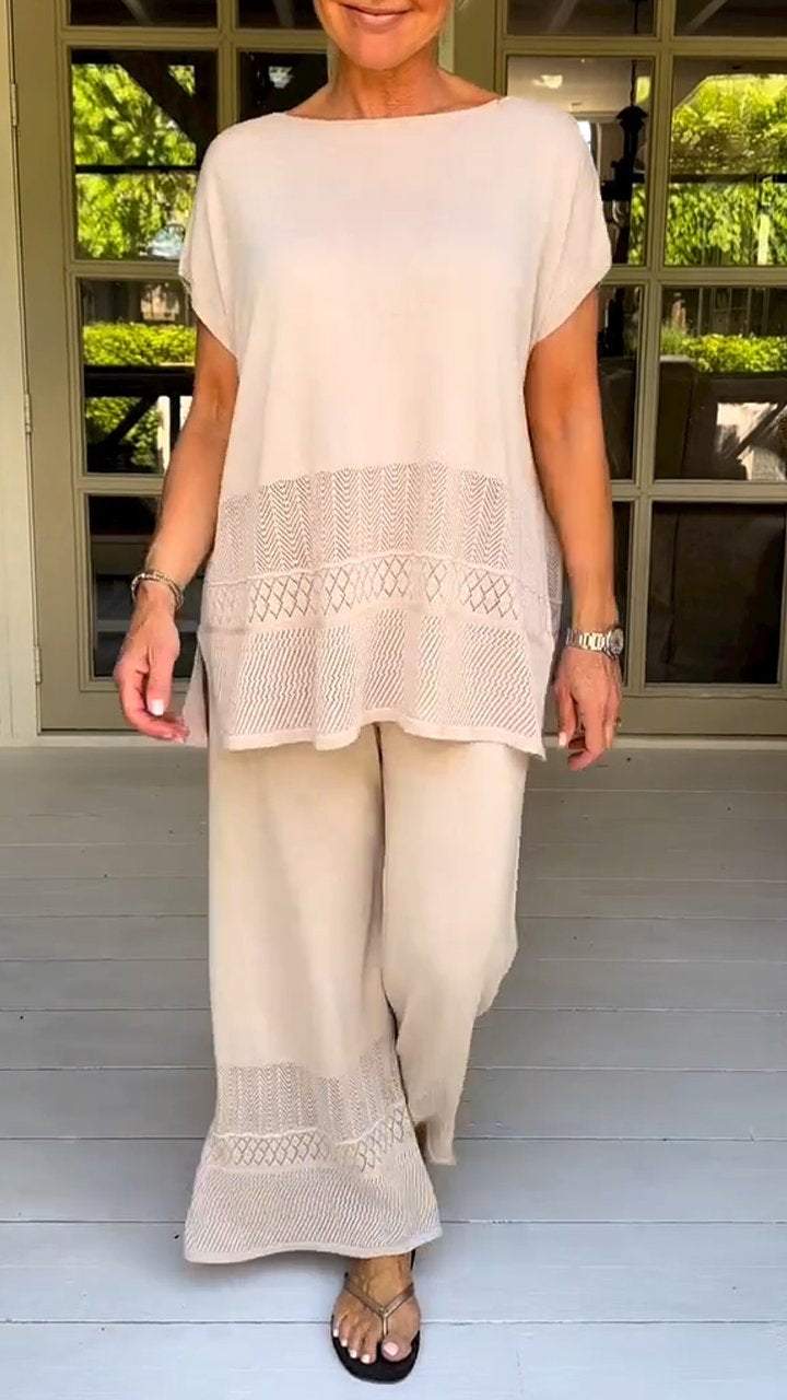 Two-piece Suit with Round Neck, Short Sleeves and Cutout Design-unitmotor™