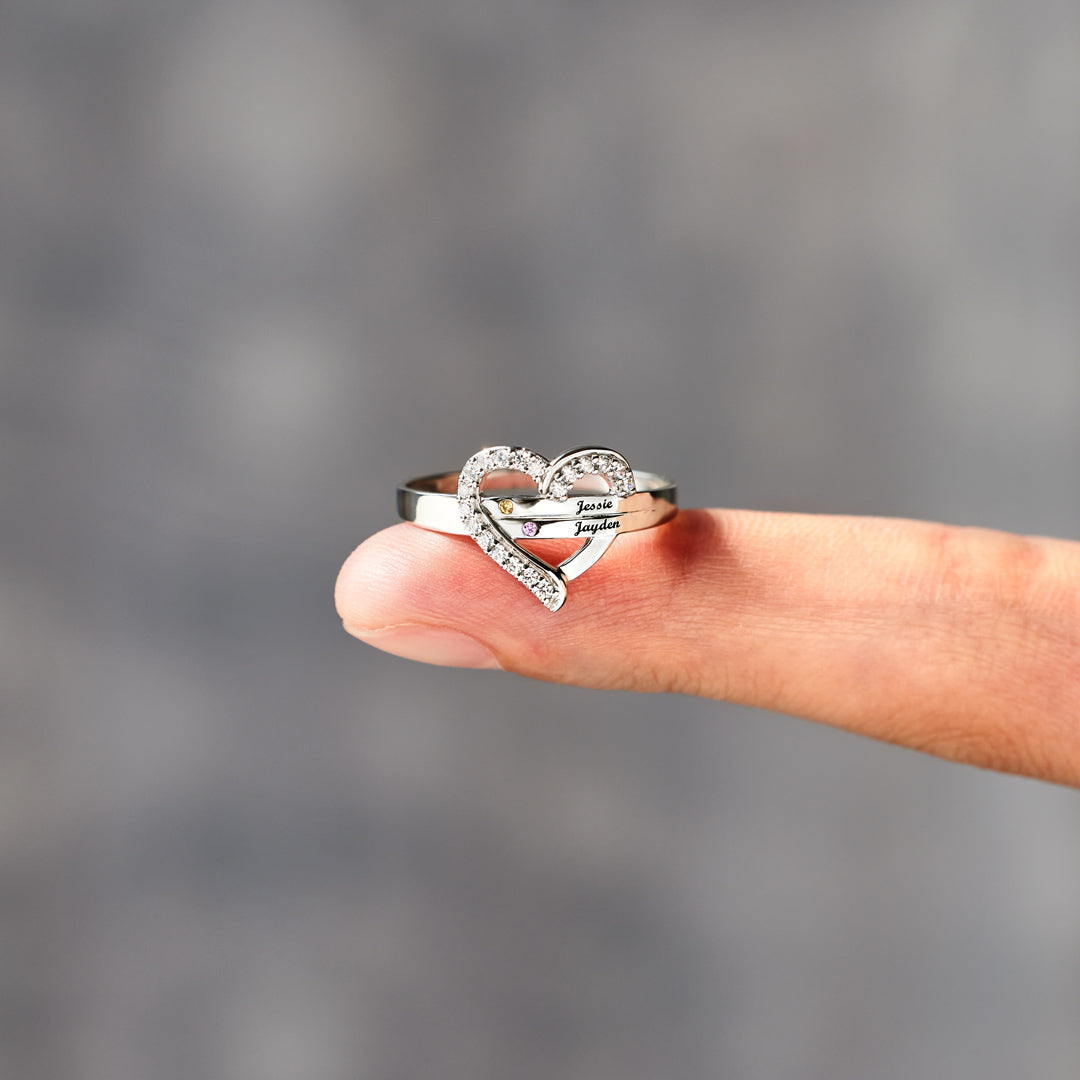 Names&Birthstones Heart Ring-unitmotor™