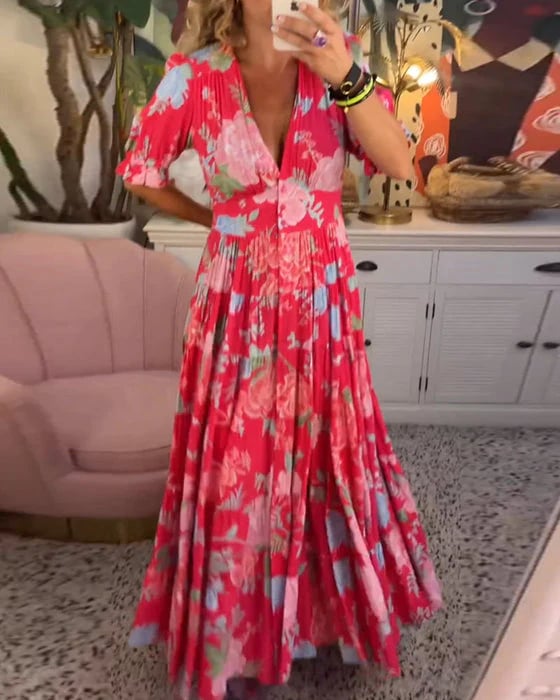 V-neck dress with floral print-unitmotor™