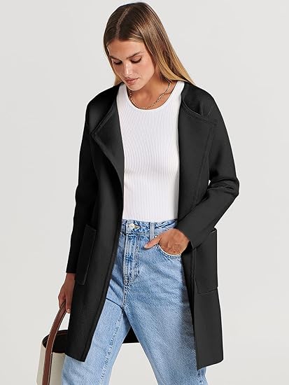 unitmotor™-Boke Womens Knit Cardigan Sweaters Oversized Open Front Long Sleeve Lapel Casual Jacket 2023 Fall Coat Dressy Coatigan