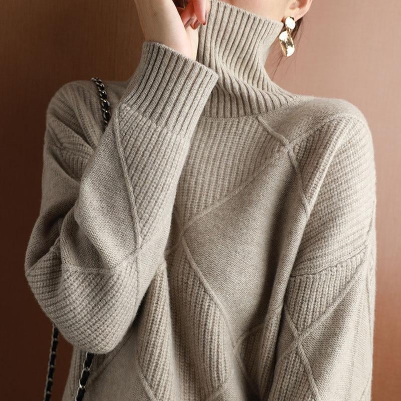 Loose Cashmere Turtleneck Sweater Cardigan-unitmotor™