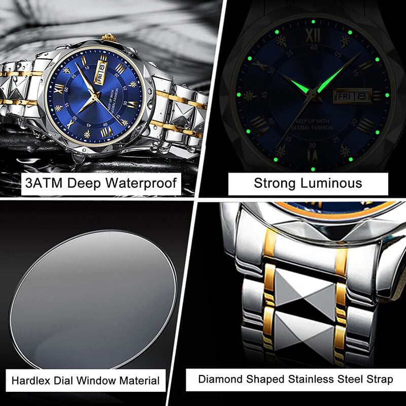 Waterproof Luminous Stainless Steel Two-tone Quartz Men's Watch-unitmotor™