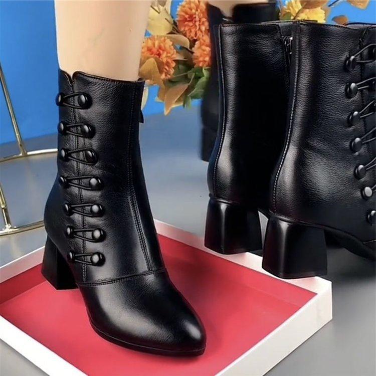 Warm Side Butto Leather Ankle Boots-unitmotor™