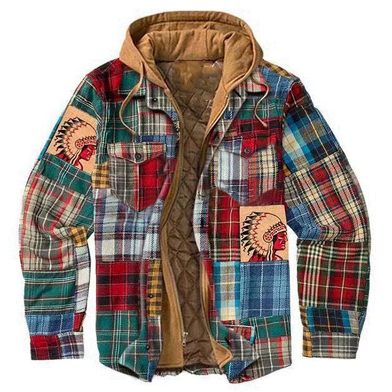 MEN'S CASUAL OUTDOOR THICK PLAID FASHION WIND HOODED-unitmotor™