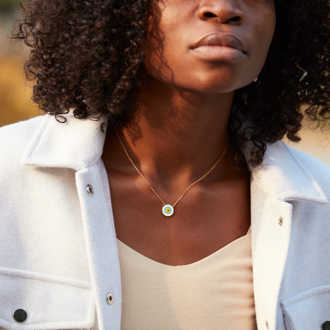 Enamel White Evil Eye Necklace-unitmotor™
