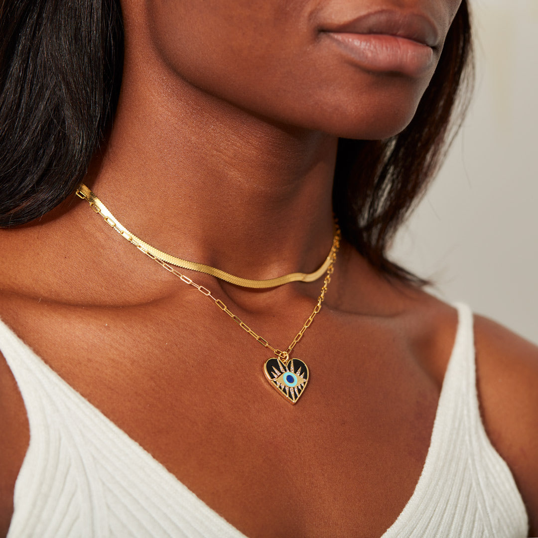 Enamel Heart Evil Eye Layered Necklace Set-unitmotor™