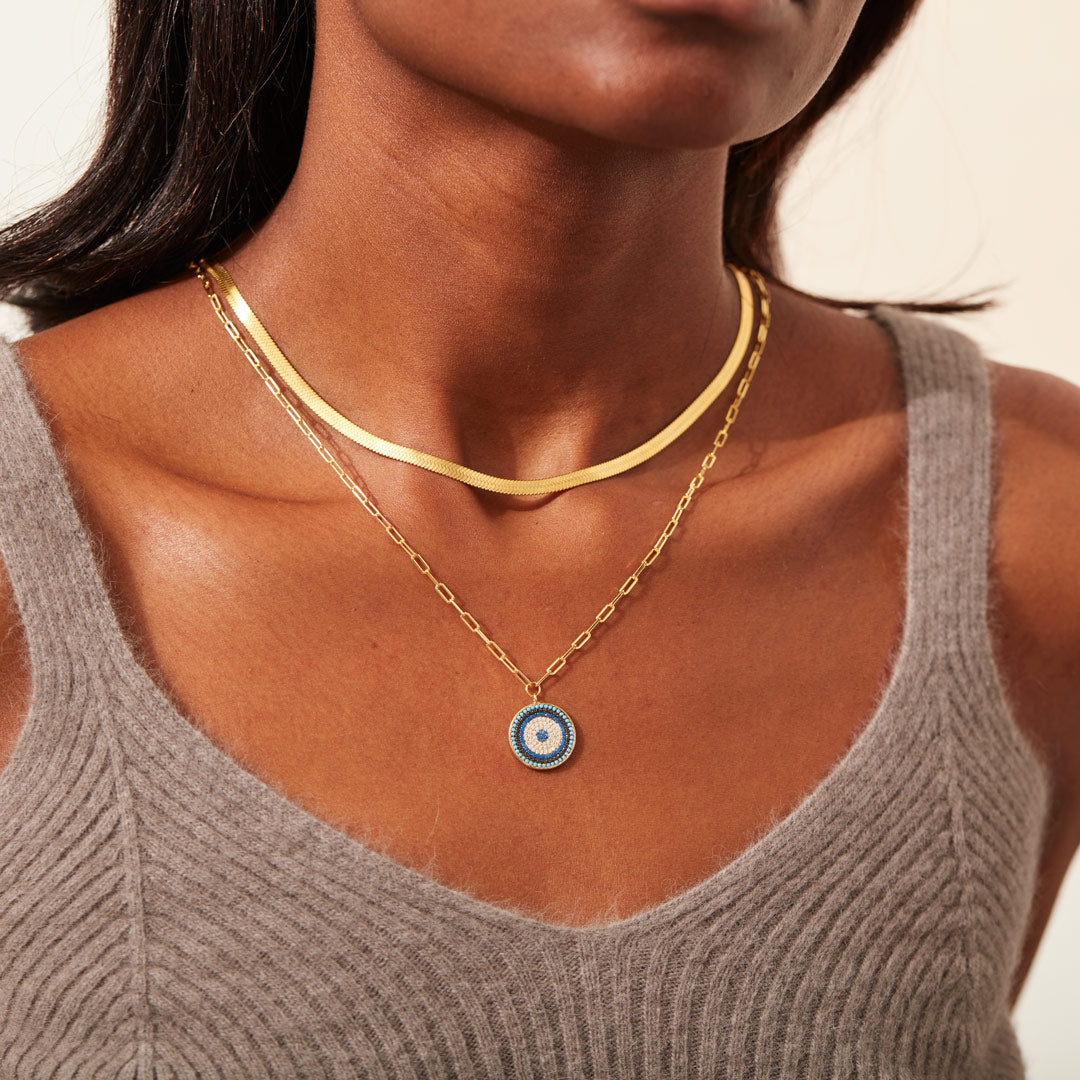 Pavé Evil Eye Circle Pendant Layered Necklace Set-unitmotor™