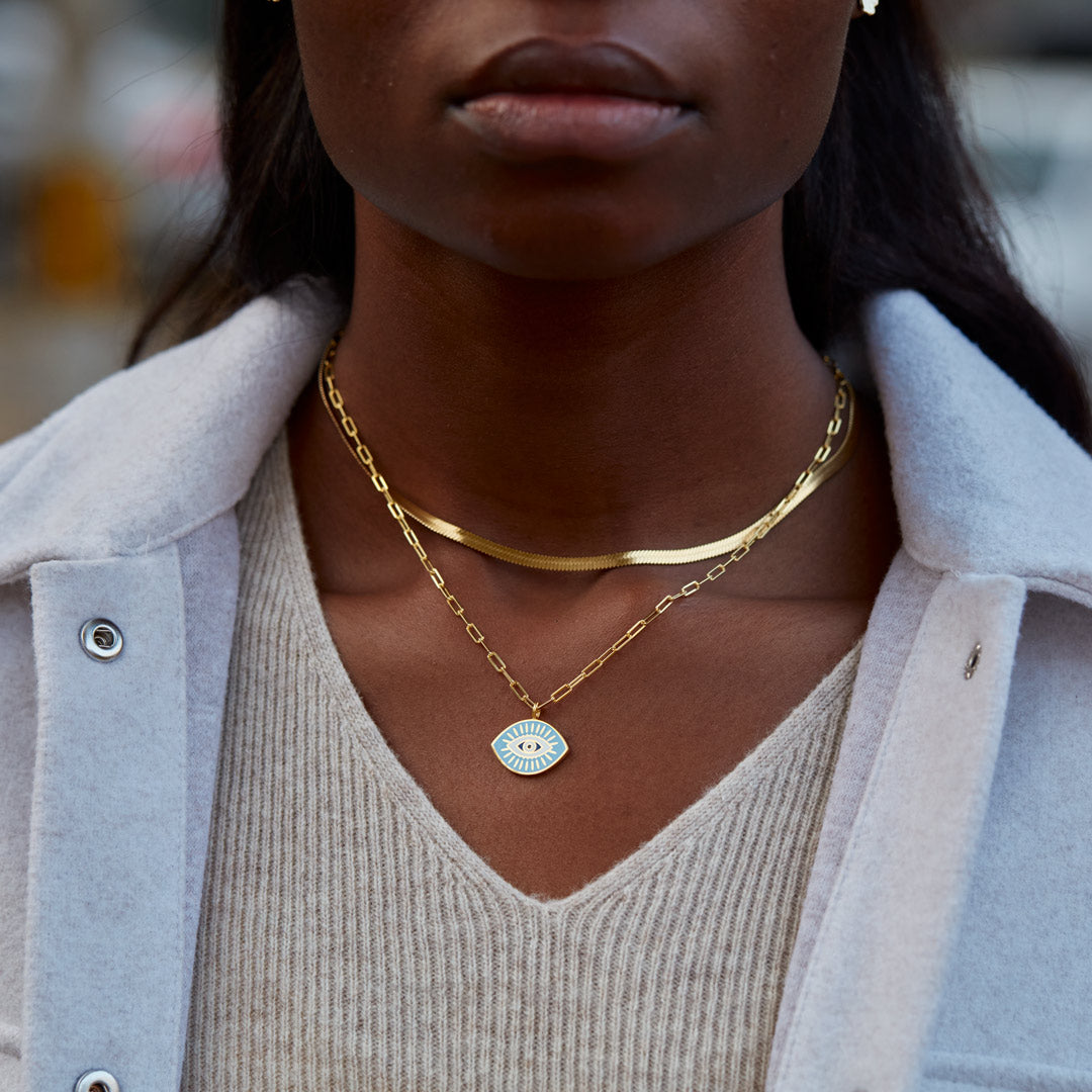 Golden Enamel Evil Eye Layered Necklace Set-unitmotor™