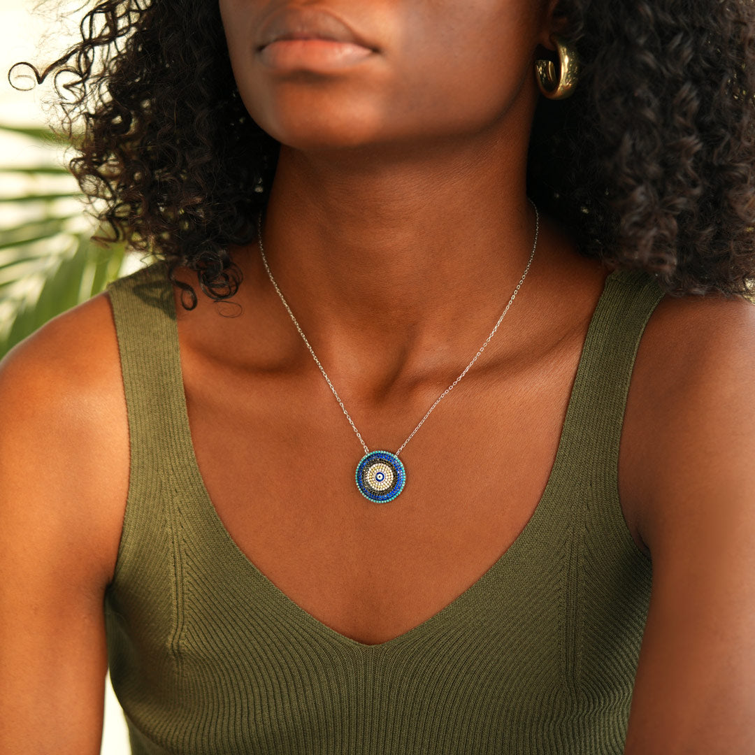 Round Disc Evil Eye Necklace-unitmotor™