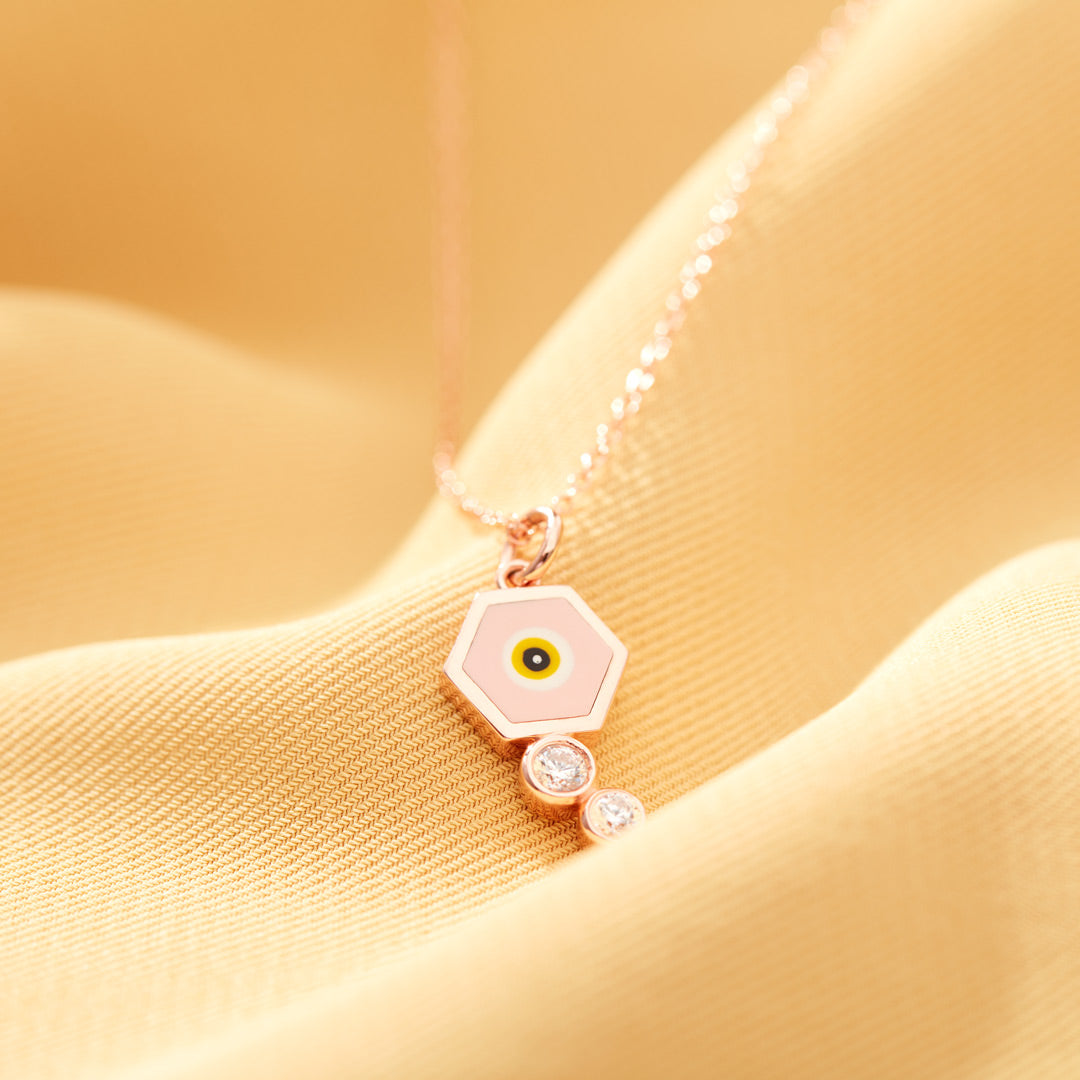 Hexagon Enamel Evil Eye Necklace-unitmotor™