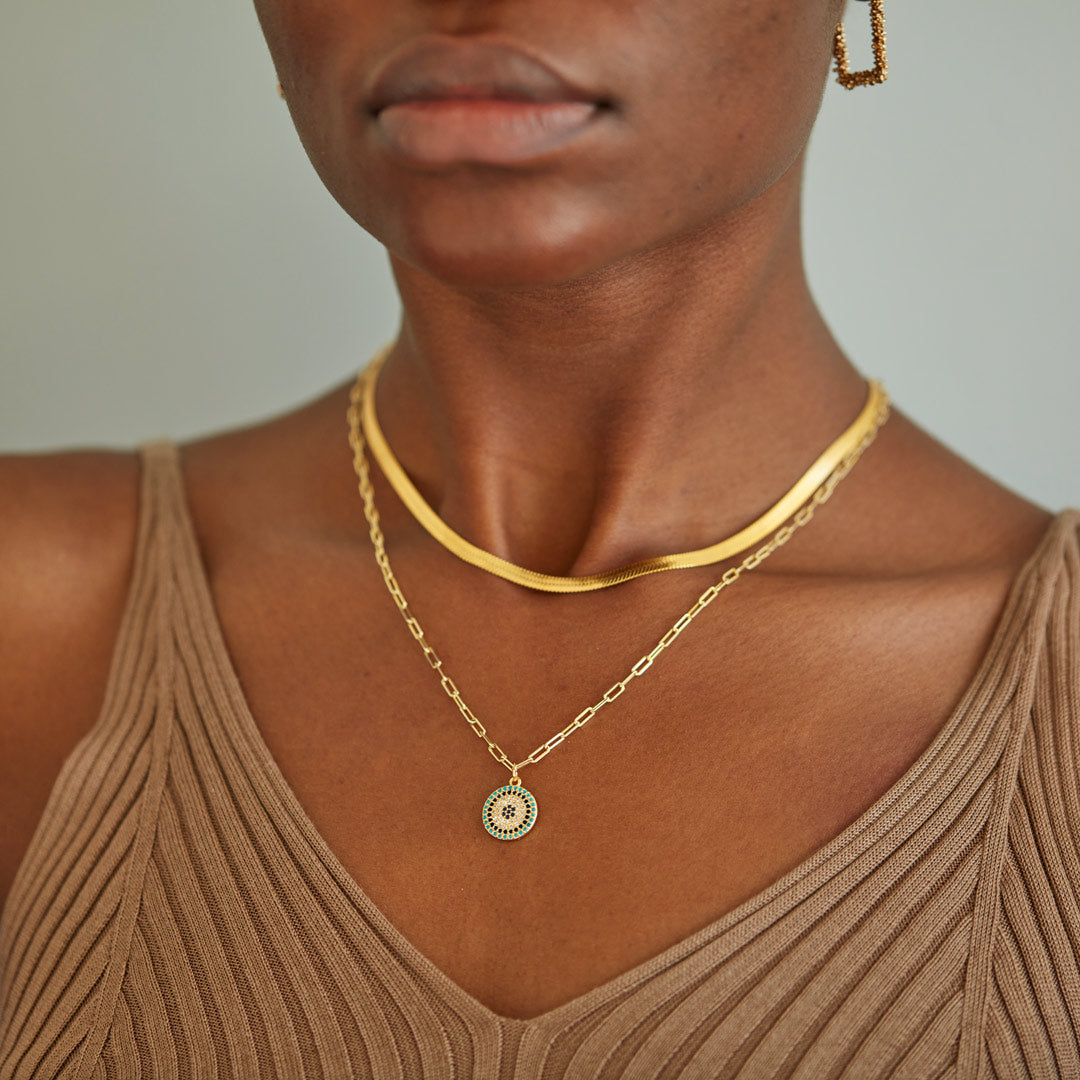 Round Pavé Evil Eye Layered Necklace Set-unitmotor™
