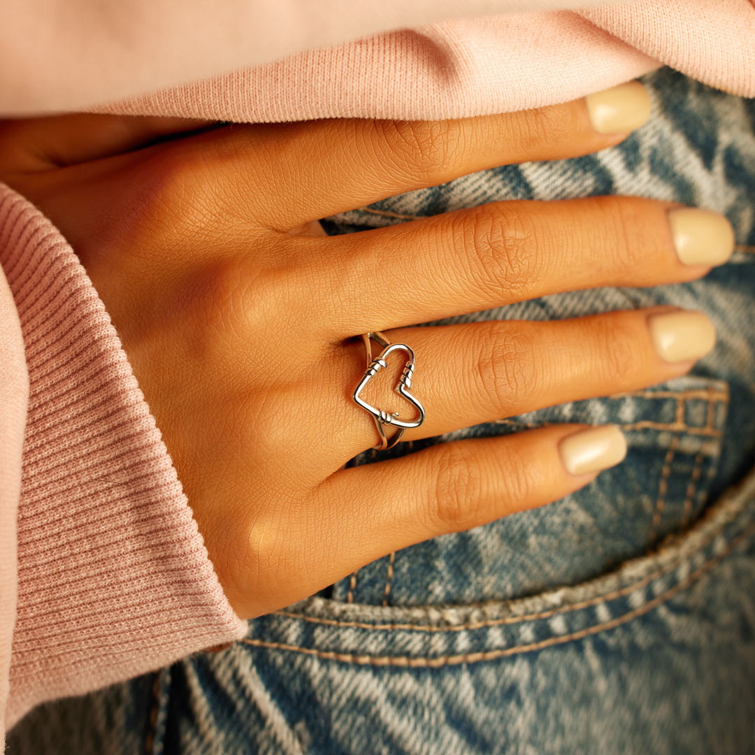 Sterling Silver Heart Wire Ring-unitmotor™
