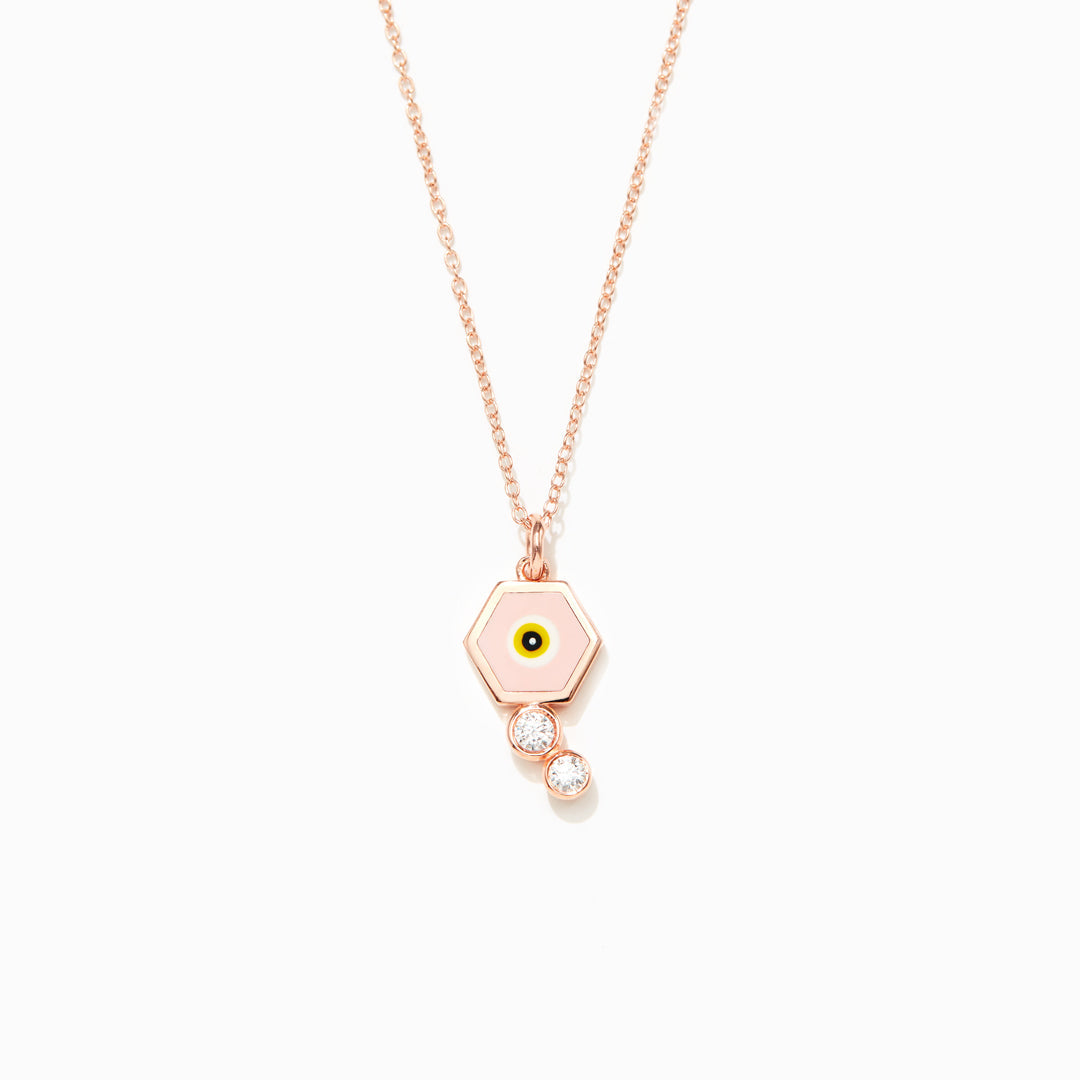 Hexagon Enamel Evil Eye Necklace-unitmotor™