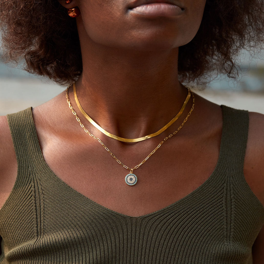 Round Pavé Evil Eye Layered Necklace Set-unitmotor™
