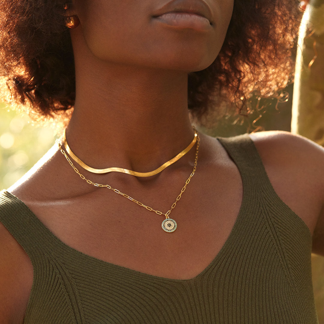 Round Pavé Evil Eye Layered Necklace Set-unitmotor™